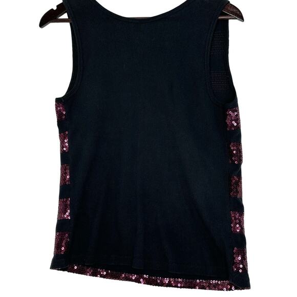 Bisou Bisou Plum Sequin Tank Black Stripes XL Glam Holiday Top Dressy Y2K Bling - Picture 2 of 3
